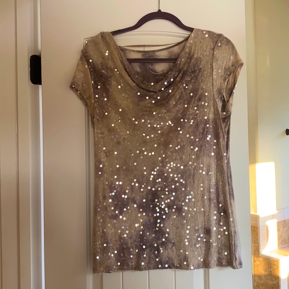 INC Sequined SS Top Large EUC